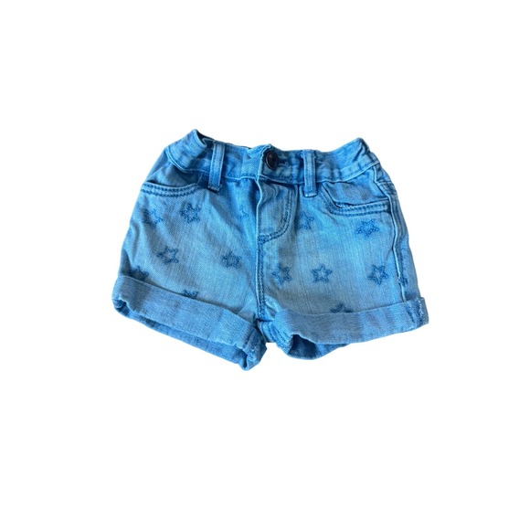 OshKosh B'gosh Baby Girls Denim Shorts 9M Blue Star Print Cuffed Hem Summer - Picture 1 of 4